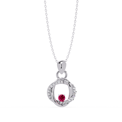 0.1 CTW Round Open Circle Colorstone Pendant Necklace — Ruby Deep Red — 14K White Gold