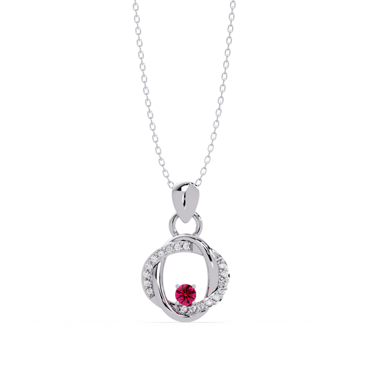 0.1 CTW Round Open Circle Colorstone Pendant Necklace — Ruby Deep Red — 14K White Gold
