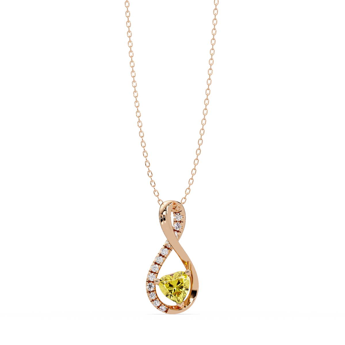 0.4 CTW Heart Infinity Colorstone Pendant Necklace — Citrine Lemon Yellow — 14K Rose Gold