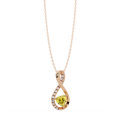 0.4 CTW Heart Infinity Colorstone Pendant Necklace — Citrine Lemon Yellow — 14K Rose Gold