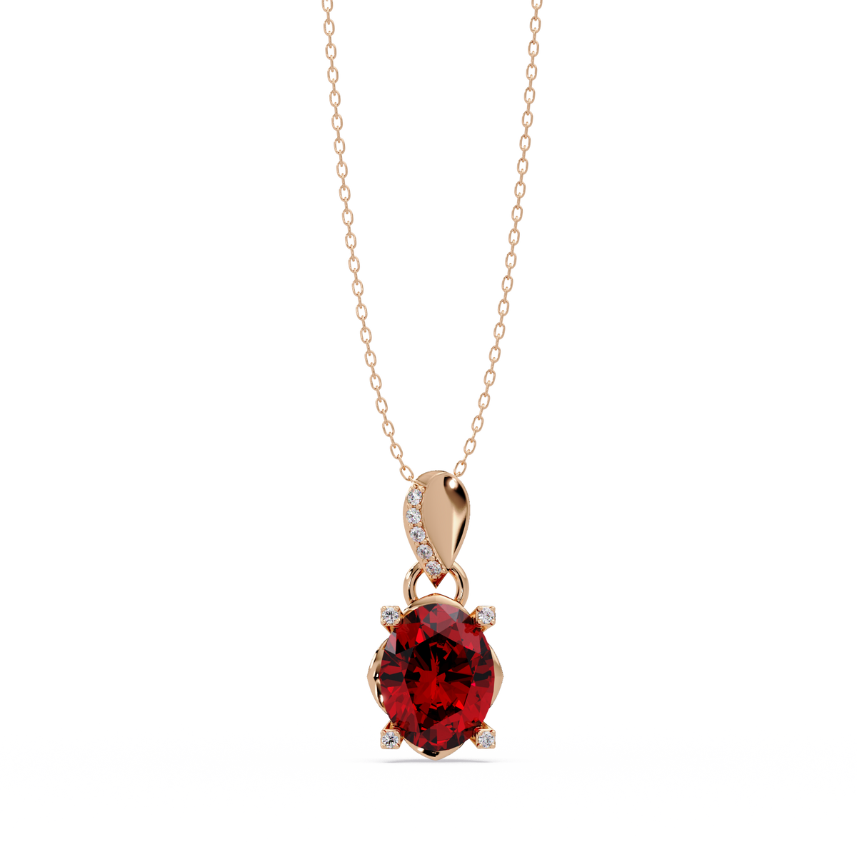 1.8 CTW Oval Solitaire Accent Colorstone Pendant Necklace — Ruby Deep Red — 14K Rose Gold