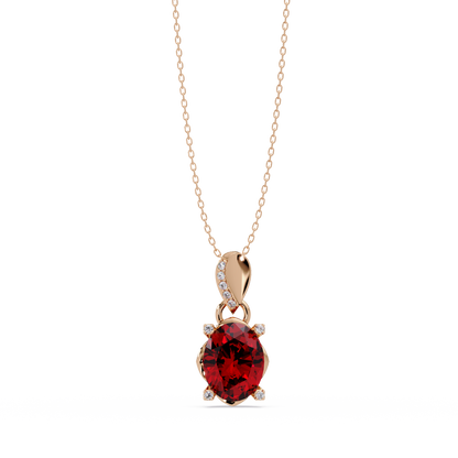 1.8 CTW Oval Solitaire Accent Colorstone Pendant Necklace — Ruby Deep Red — 14K Rose Gold