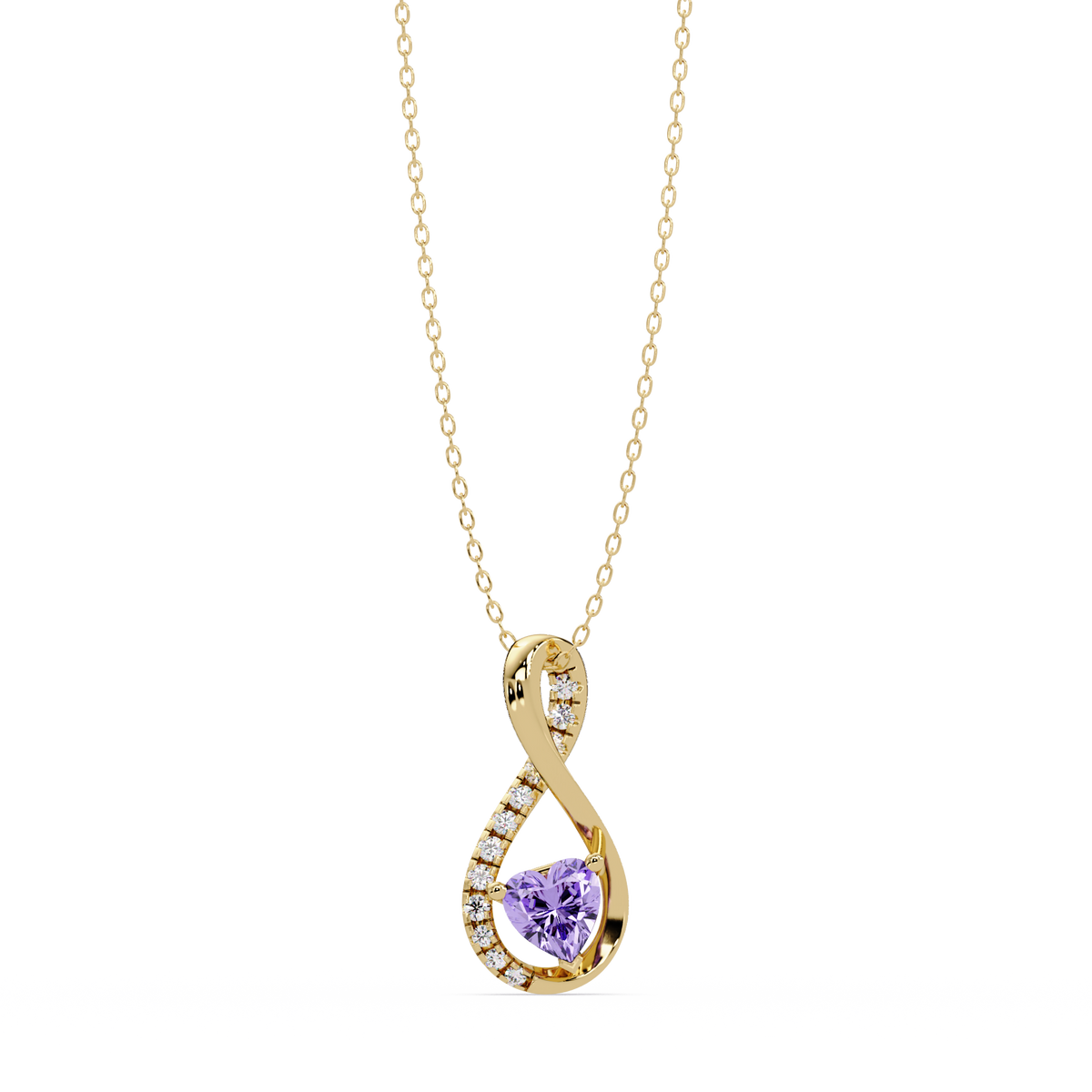 0.4 CTW Heart Infinity Colorstone Pendant Necklace — Amethyst Lavender — 14K Yellow Gold