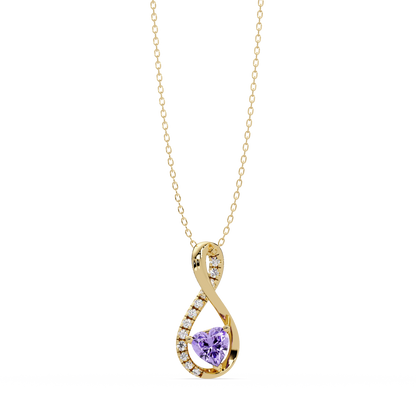 0.4 CTW Heart Infinity Colorstone Pendant Necklace — Amethyst Lavender — 14K Yellow Gold
