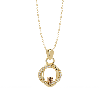 0.1 CTW Round Open Circle Colorstone Pendant Necklace — Champagne Topaz Amber — 14K Yellow Gold
