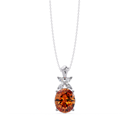3.6 CTW Oval Butterfly Accent Colorstone Pendant Necklace — Champagne Topaz Amber — 14K White Gold