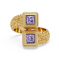 1.0 CTW Princess-Cut Filigree Bypass Colorstone Ring in Amethyst Purple and Yellow Gold – Lunéa Paris