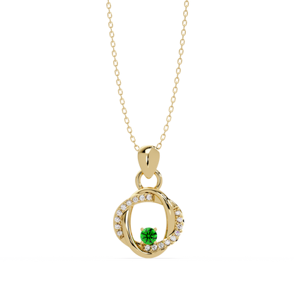 0.1 CTW Round Open Circle Colorstone Pendant Necklace — Emerald Deep Green — 14K Yellow Gold