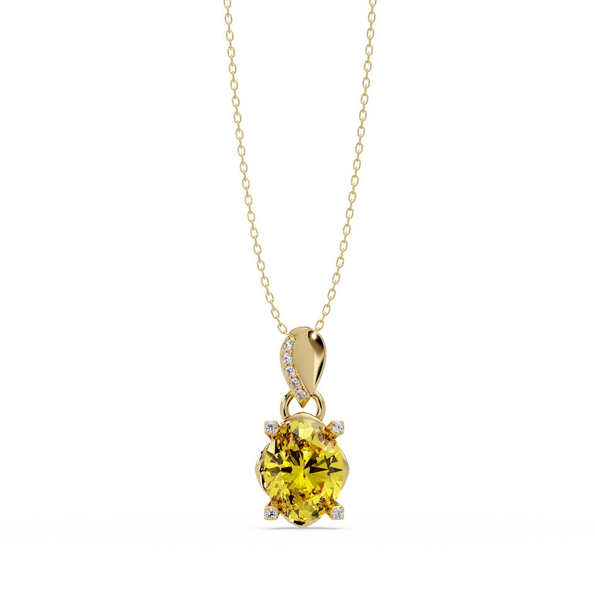 1.8 CTW Oval Solitaire Accent Colorstone Pendant Necklace — Citrine Lemon Yellow — 14K Yellow Gold