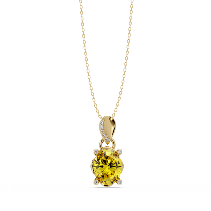 1.8 CTW Oval Solitaire Accent Colorstone Pendant Necklace — Citrine Lemon Yellow — 14K Yellow Gold