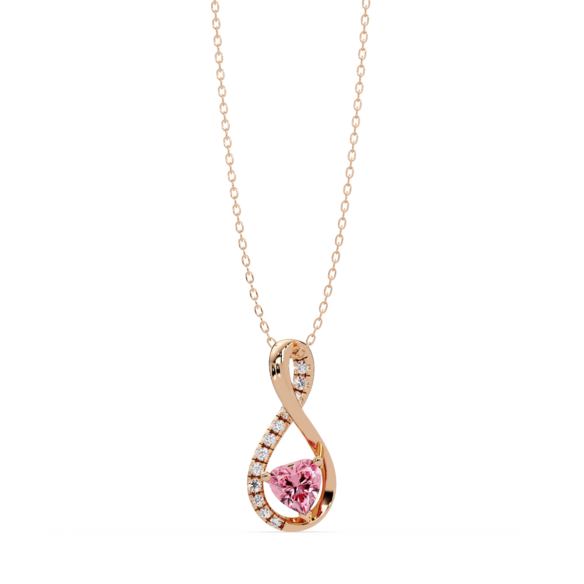 0.4 CTW Heart Infinity Colorstone Pendant Necklace — Tourmaline Rose Pink — 14K Rose Gold