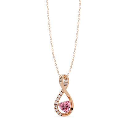 0.4 CTW Heart Infinity Colorstone Pendant Necklace — Tourmaline Rose Pink — 14K Rose Gold