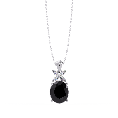 3.6 CTW Oval Butterfly Accent Colorstone Pendant Necklace — Onyx Black — 14K White Gold