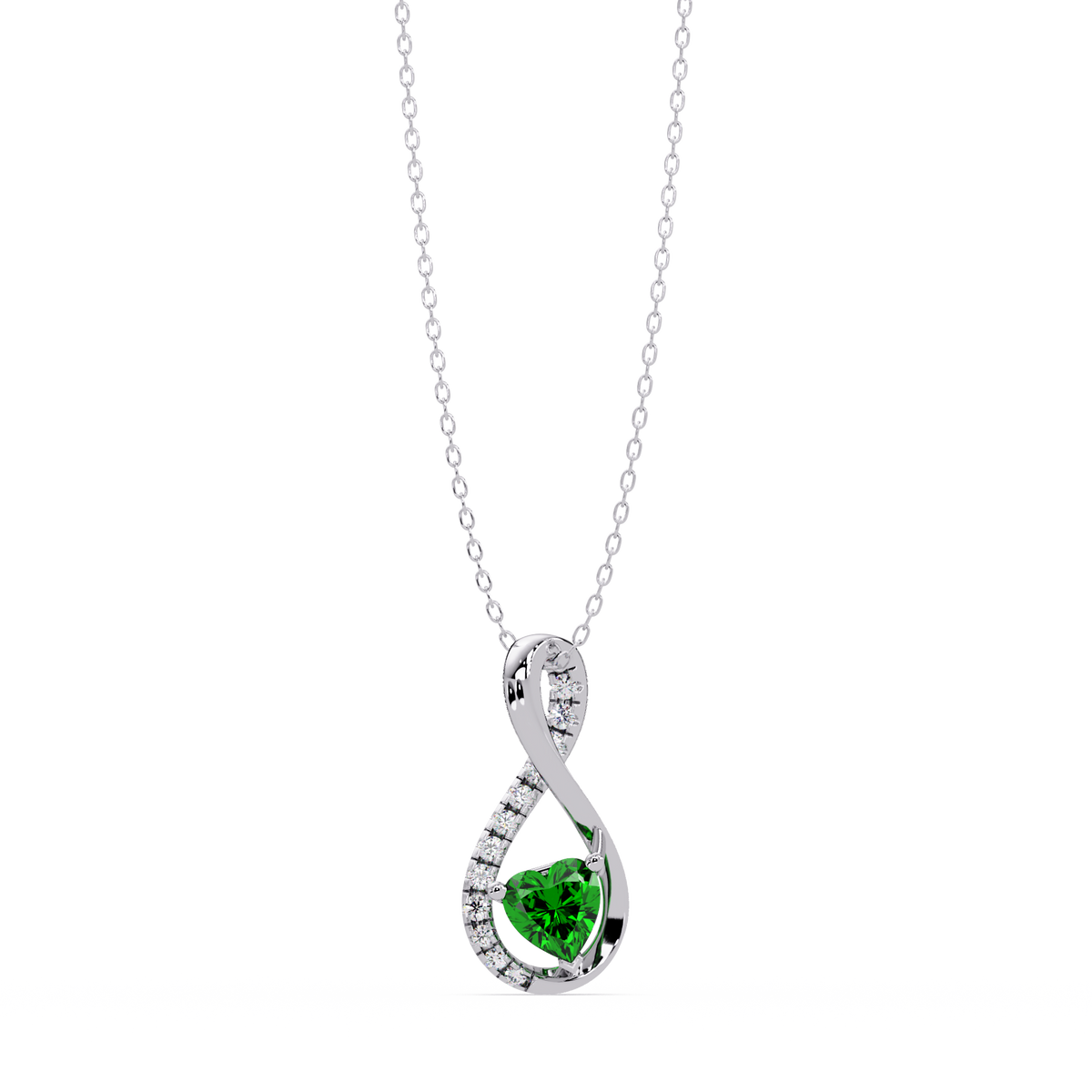 0.4 CTW Heart Infinity Colorstone Pendant Necklace — Emerald Deep Green — 14K White Gold