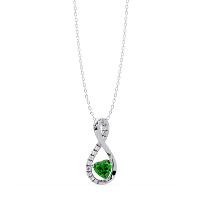 0.4 CTW Heart Infinity Colorstone Pendant Necklace — Emerald Deep Green — 14K White Gold