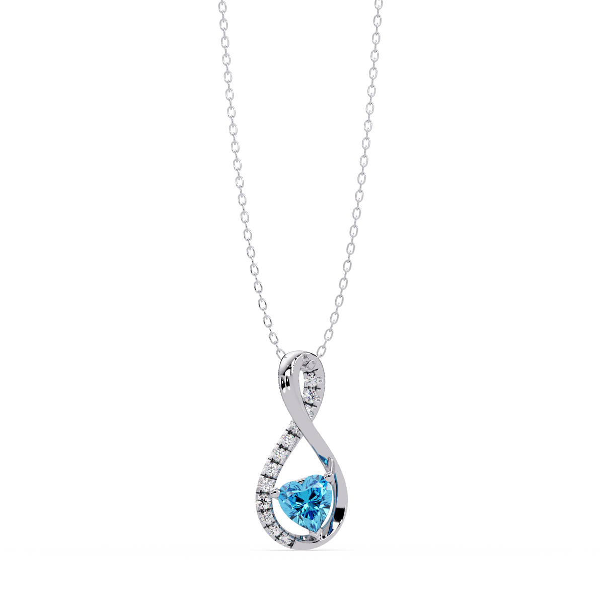 0.4 CTW Heart Infinity Colorstone Pendant Necklace — Aquamarine Sky Blue — 14K White Gold
