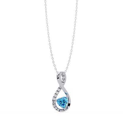 0.4 CTW Heart Infinity Colorstone Pendant Necklace — Aquamarine Sky Blue — 14K White Gold