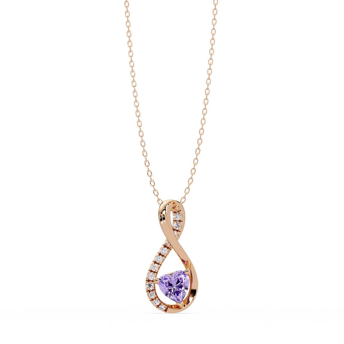 0.4 CTW Heart Infinity Colorstone Pendant Necklace — Amethyst Lavender — 14K Rose Gold