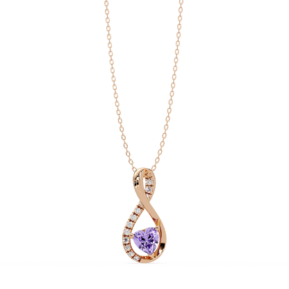 0.4 CTW Heart Infinity Colorstone Pendant Necklace — Amethyst Lavender — 14K Rose Gold
