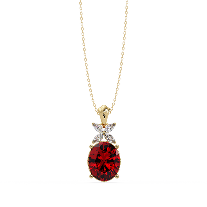 3.6 CTW Oval Butterfly Accent Colorstone Pendant Necklace — Ruby Deep Red — 14K Yellow Gold