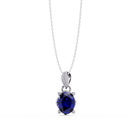 1.8 CTW Oval Solitaire Accent Colorstone Pendant Necklace — Sapphire Royal Blue — 14K White Gold