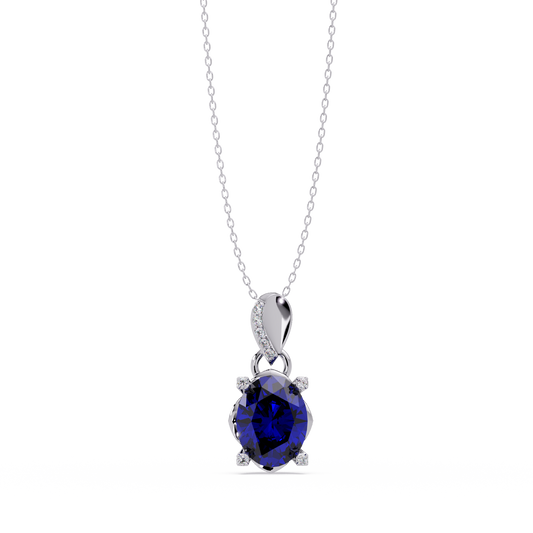 1.8 CTW Oval Solitaire Accent Colorstone Pendant Necklace — Sapphire Royal Blue — 14K White Gold